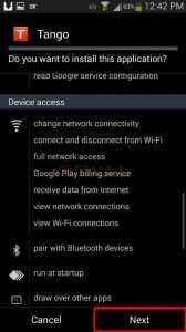 تنصيب تطبيق تانجو للاندرويد : قراءة صلاحيات التطبيق