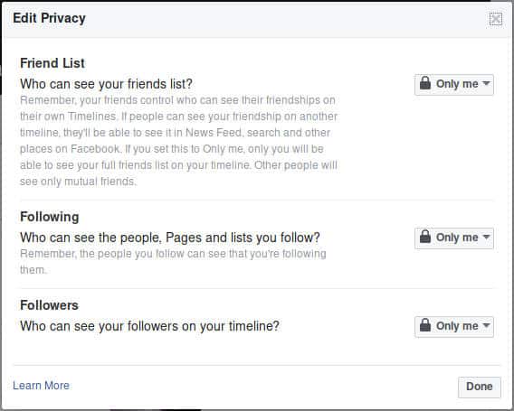 استخدام فيسبوك تحديد من بإمكانه الاطلاع على قائمة أصدقائك